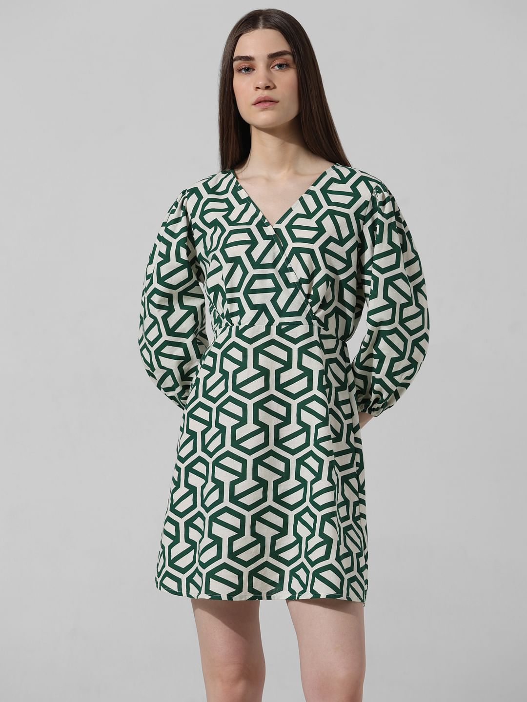 White Abstract Print Mini Dress