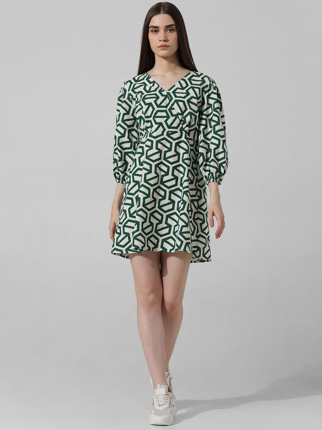 White Abstract Print Mini Dress