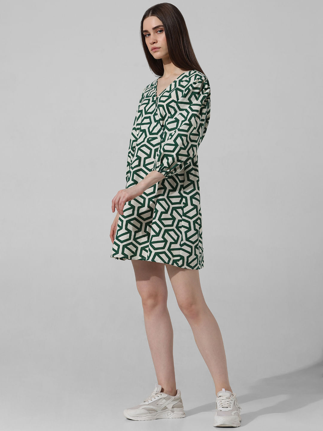 White Abstract Print Mini Dress