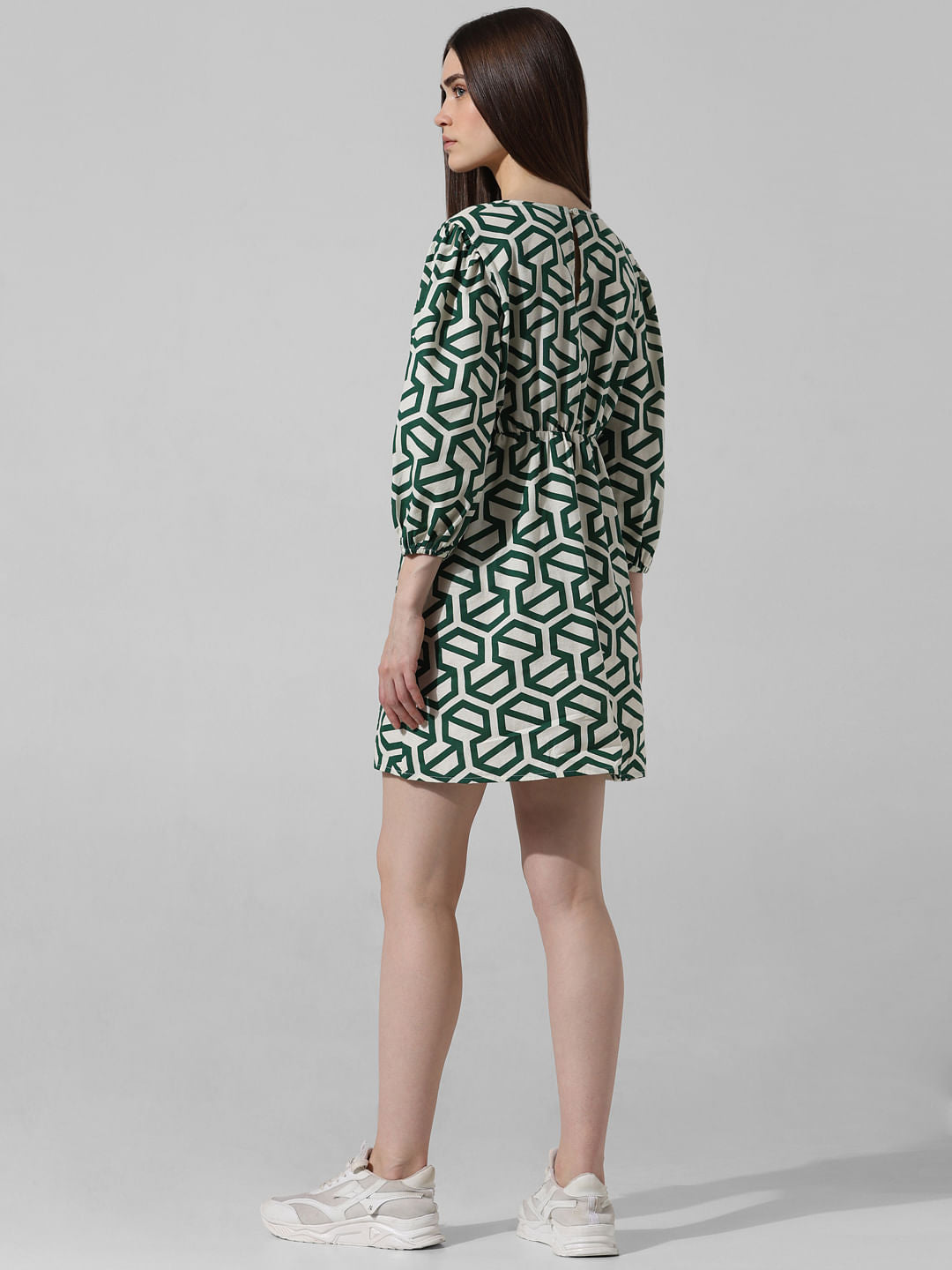 White Abstract Print Mini Dress