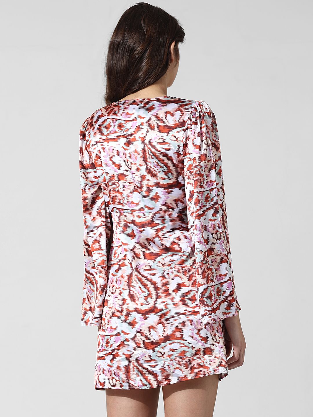 White Printed Wrap Satin Dress