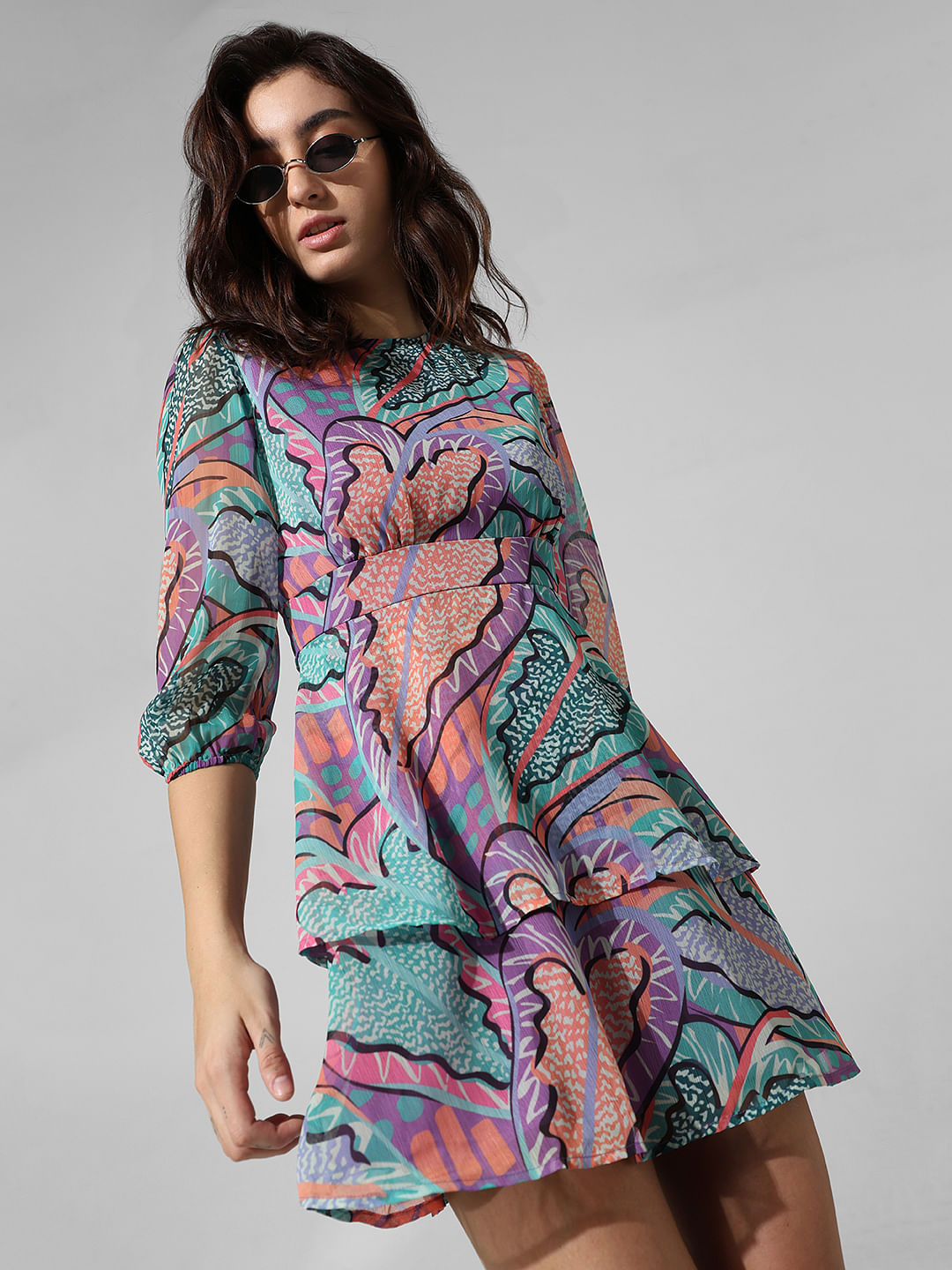 Multi-Colour Printed Mini Dress
