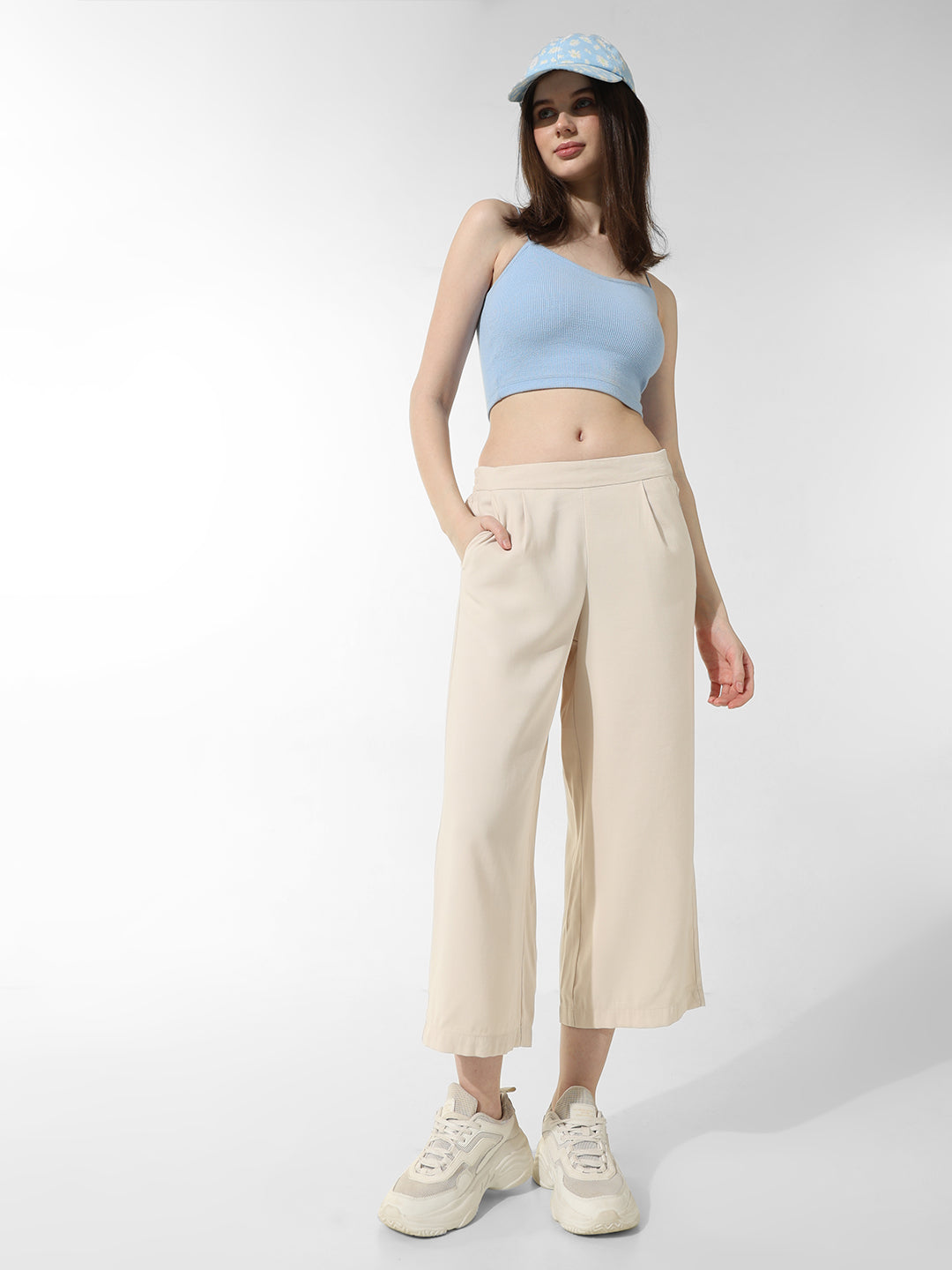 Beige Straifht Fit Culottes