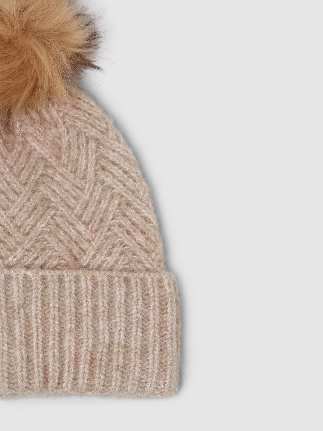 Beige Rib-Knit Beanie