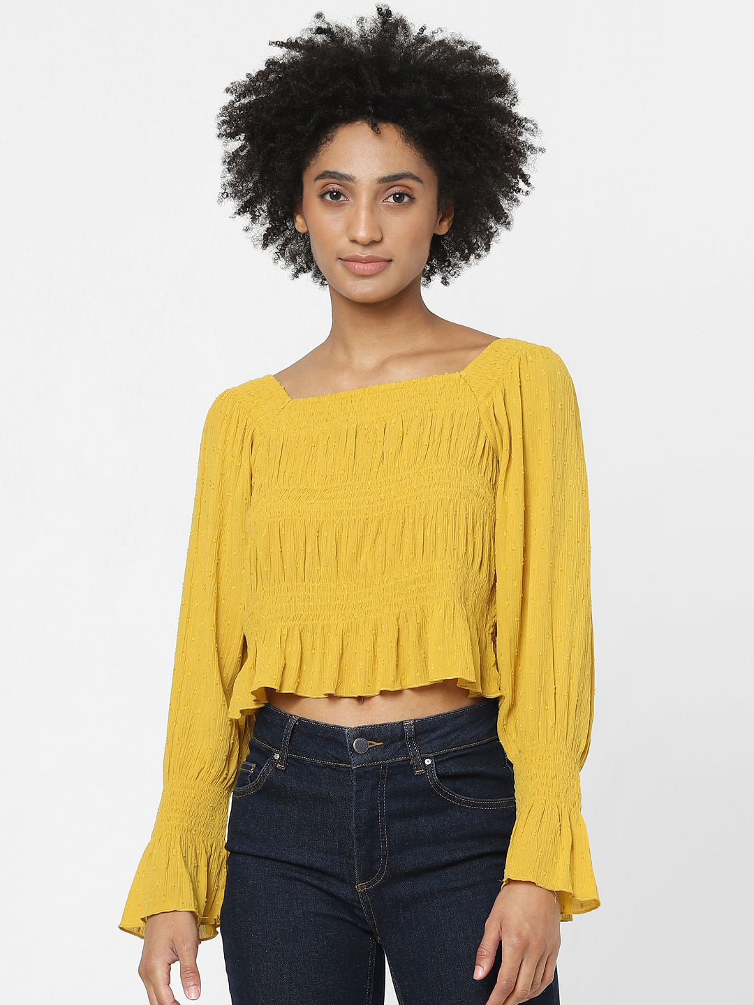 Yellow Dobby Crop Top