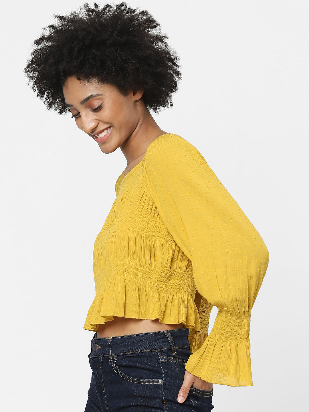 Yellow Dobby Crop Top