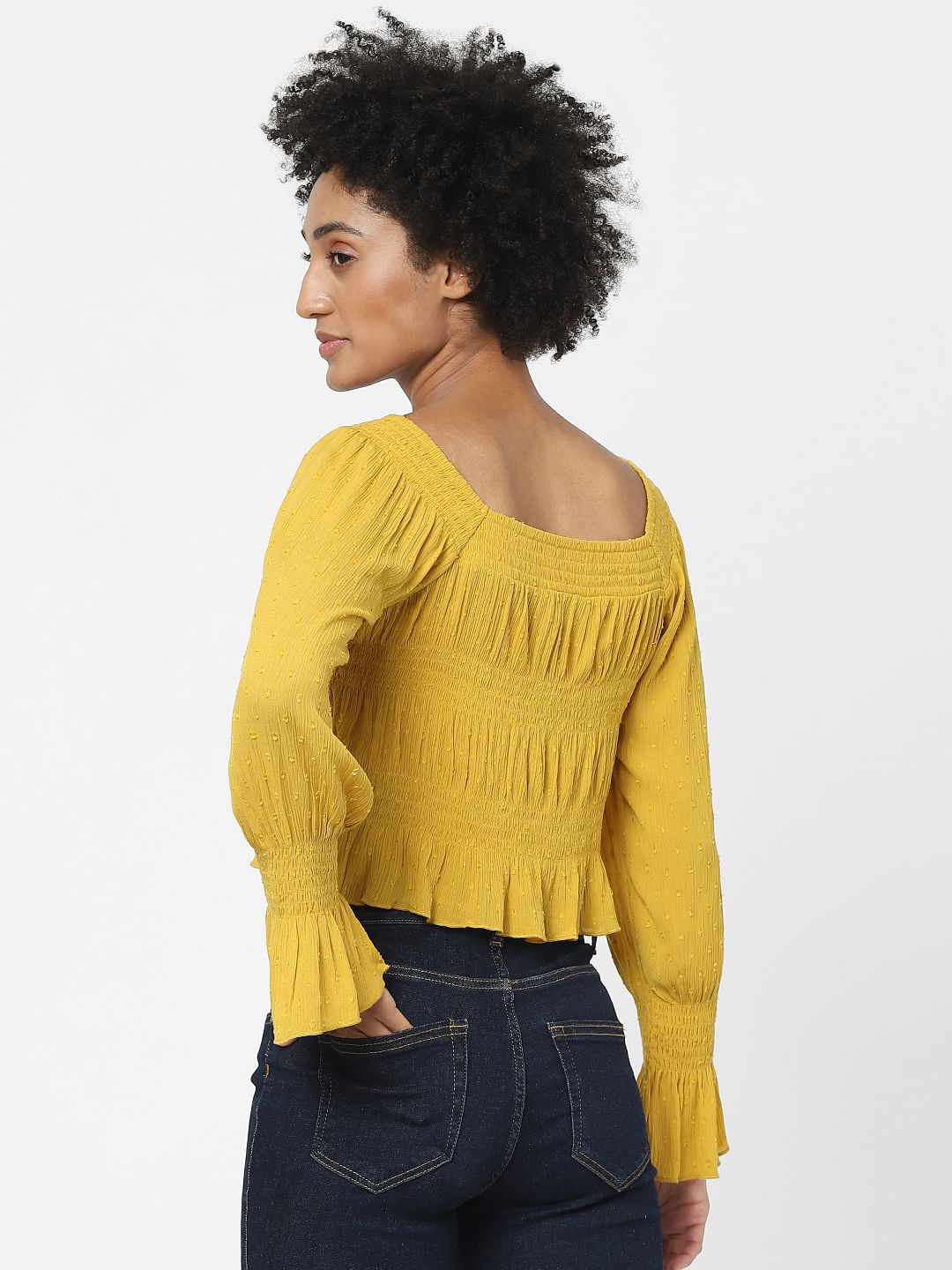 Yellow Dobby Crop Top