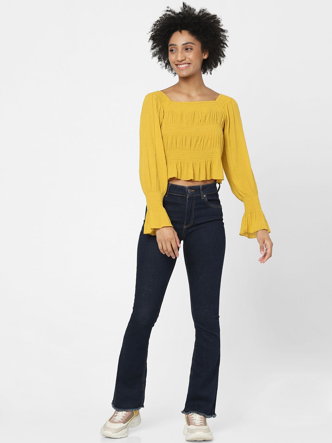 Yellow Dobby Crop Top