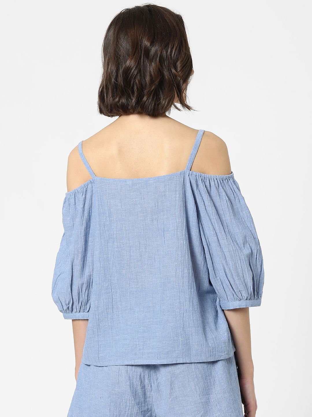 Blue Cold Shoulder Co-Ord Top