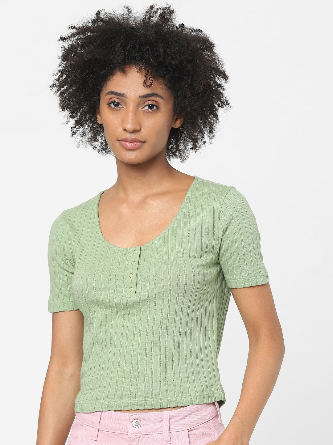 Green Ribbed T-Shirt