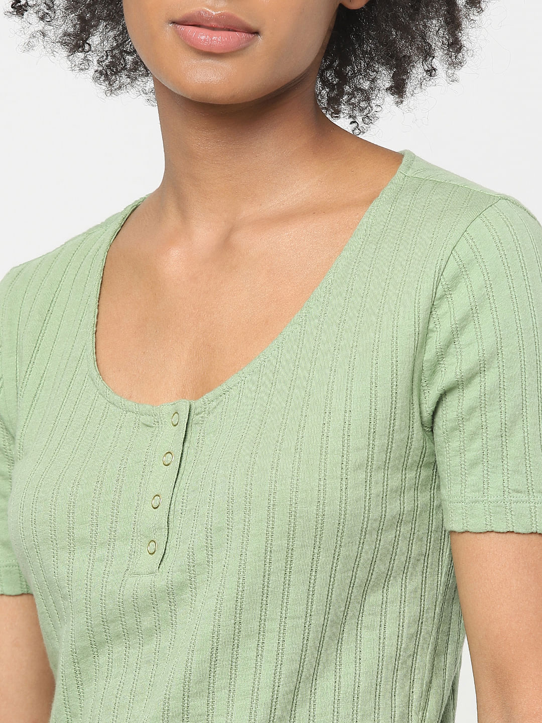Green Ribbed T-Shirt