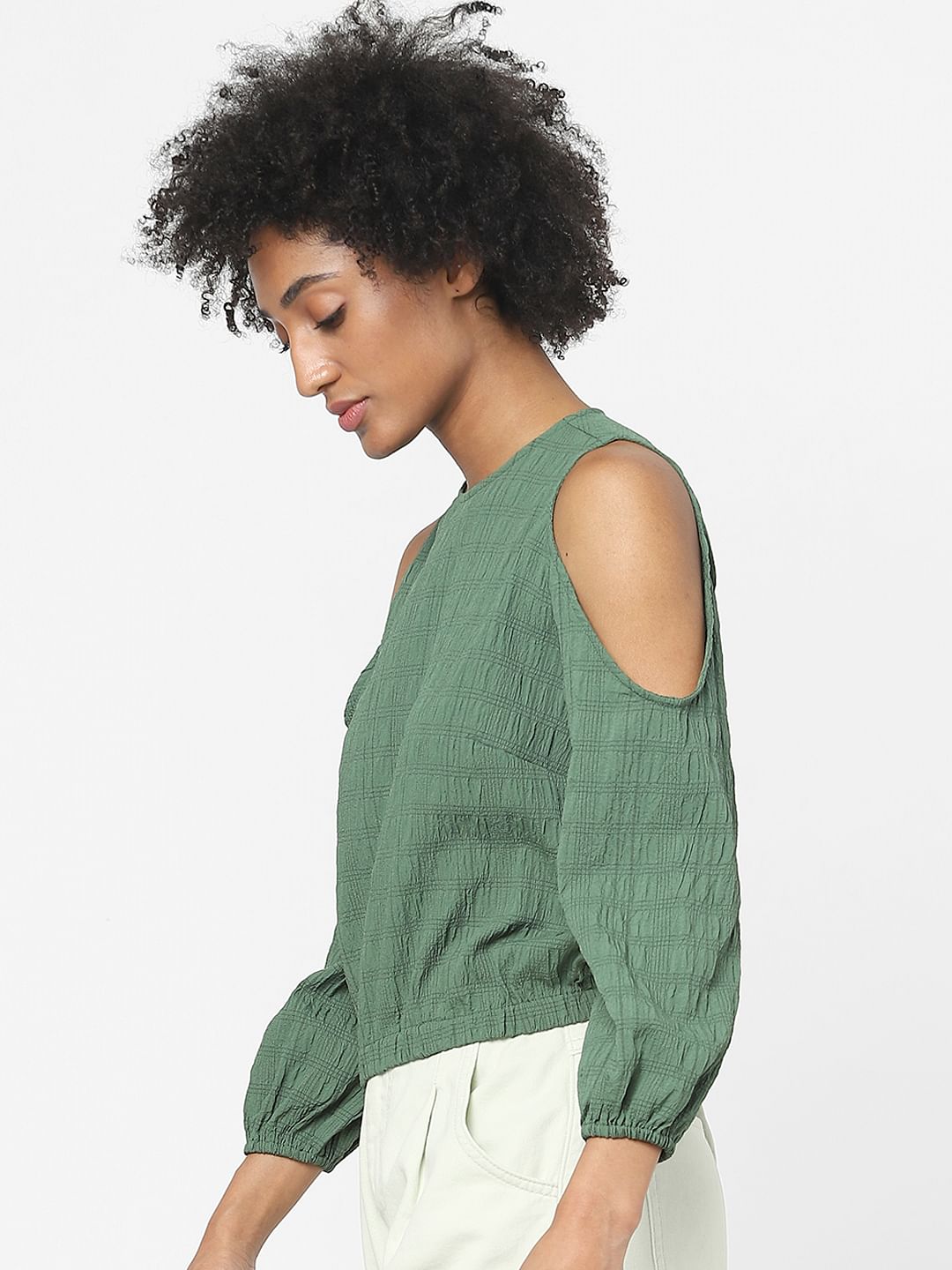 Green Cold Shoulder Top