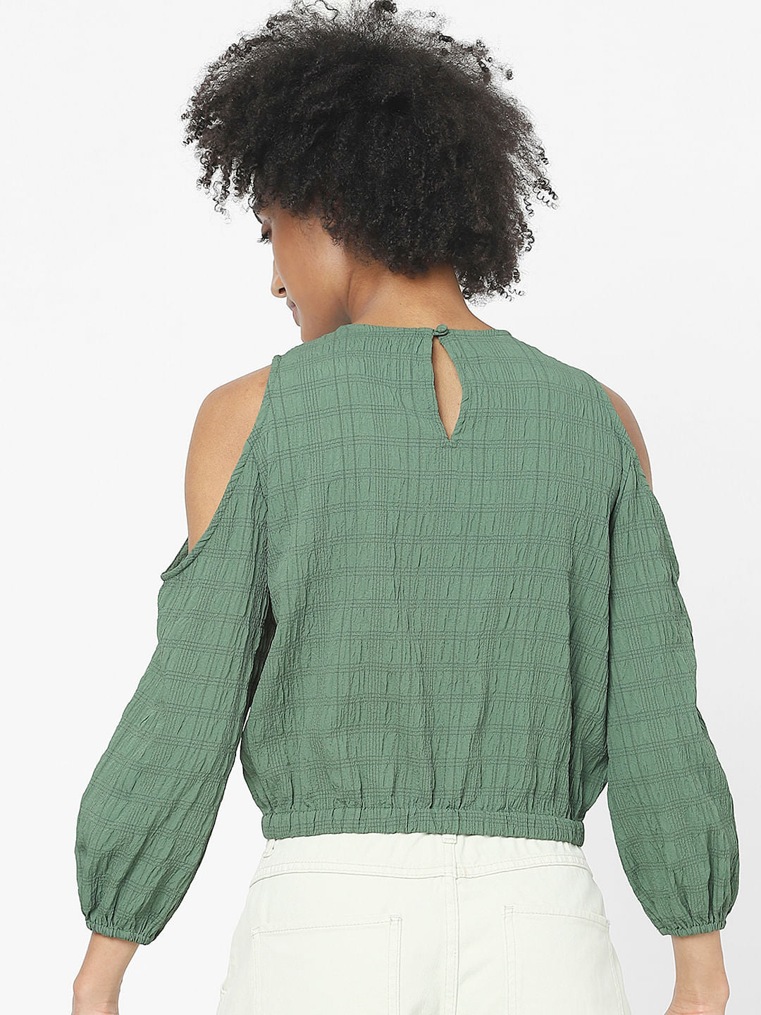 Green Cold Shoulder Top