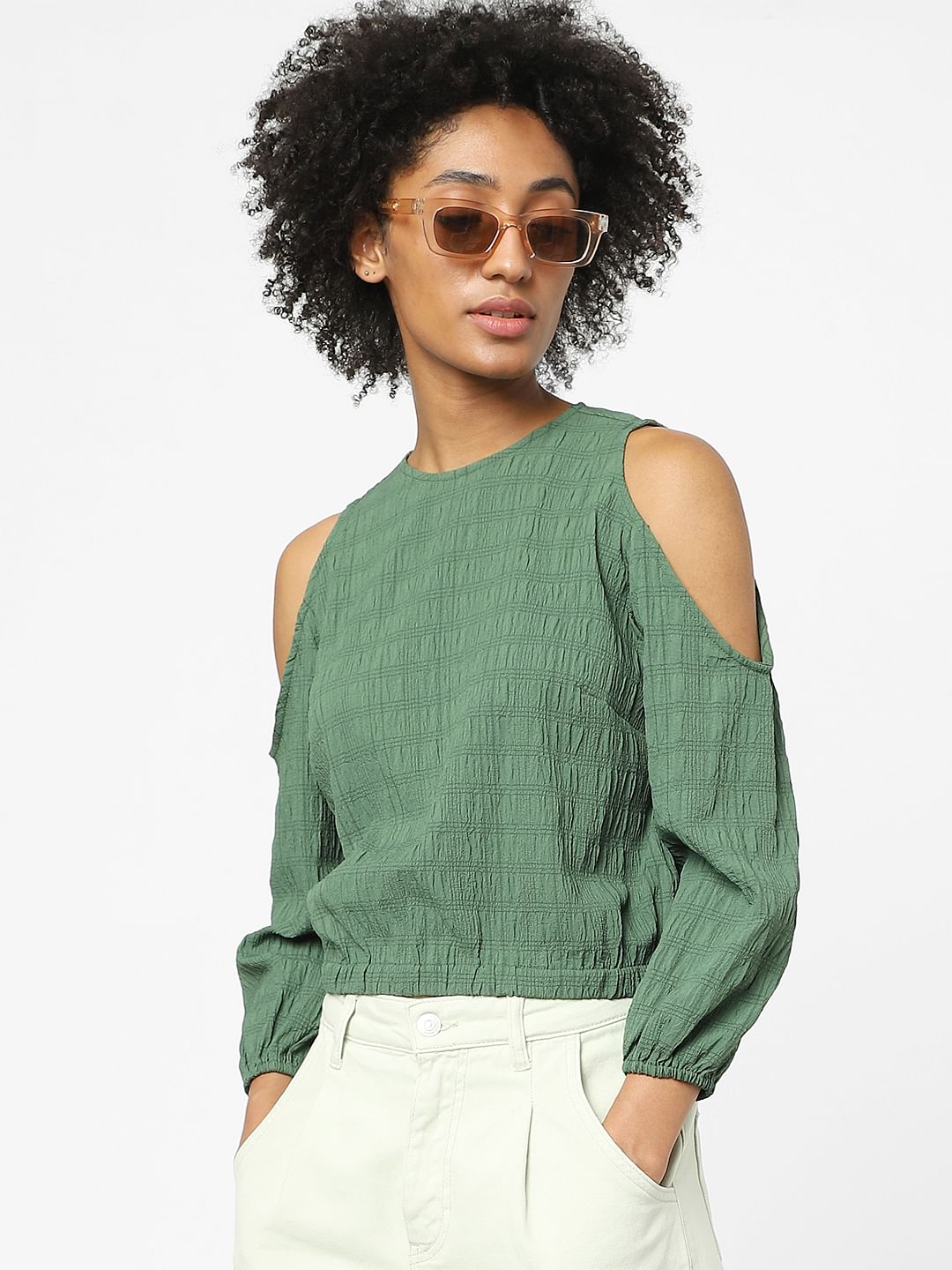 Green Cold Shoulder Top