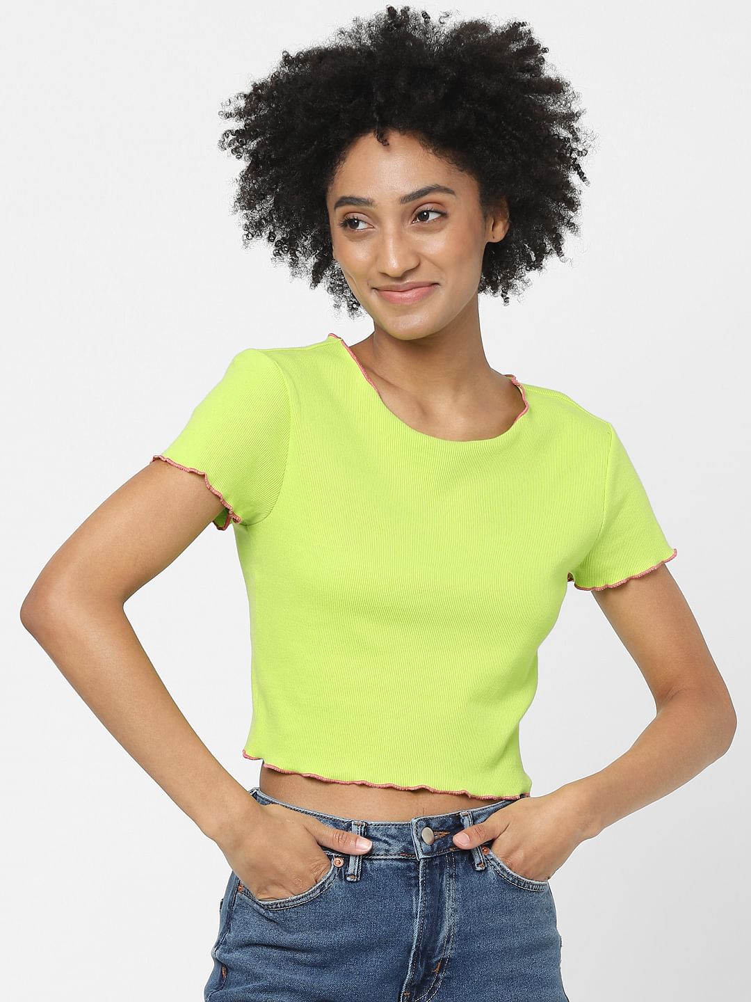 Yellow Ribbed Crop Top