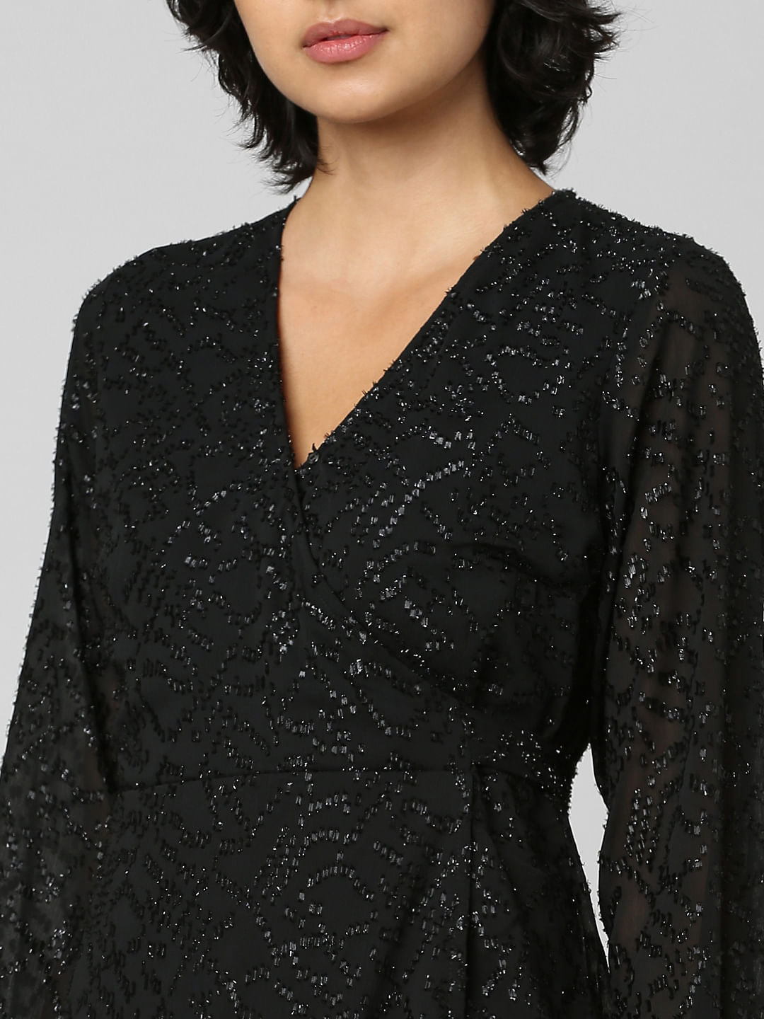 Black Shimmer Wrapover Dress