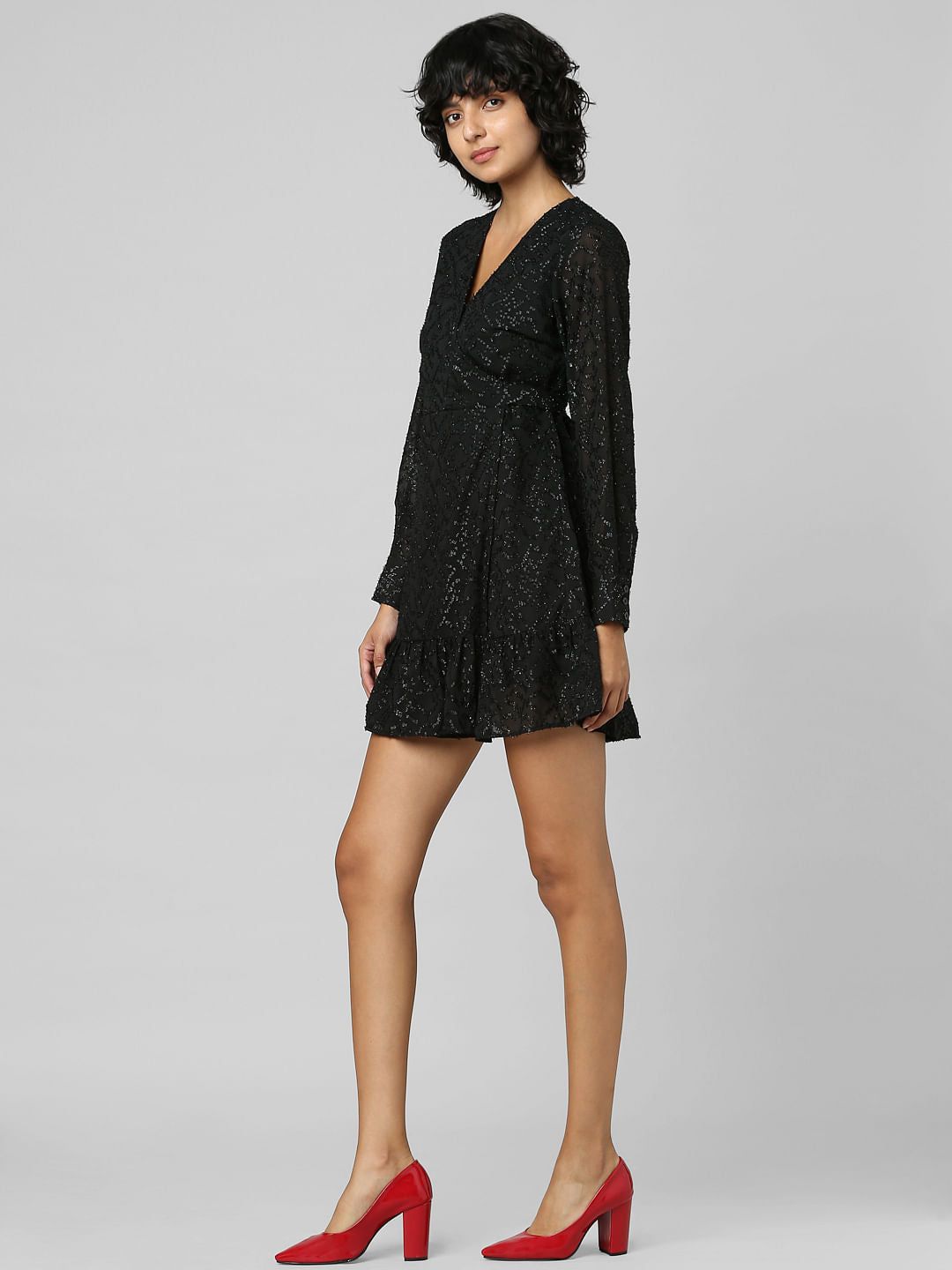 Black Shimmer Wrapover Dress