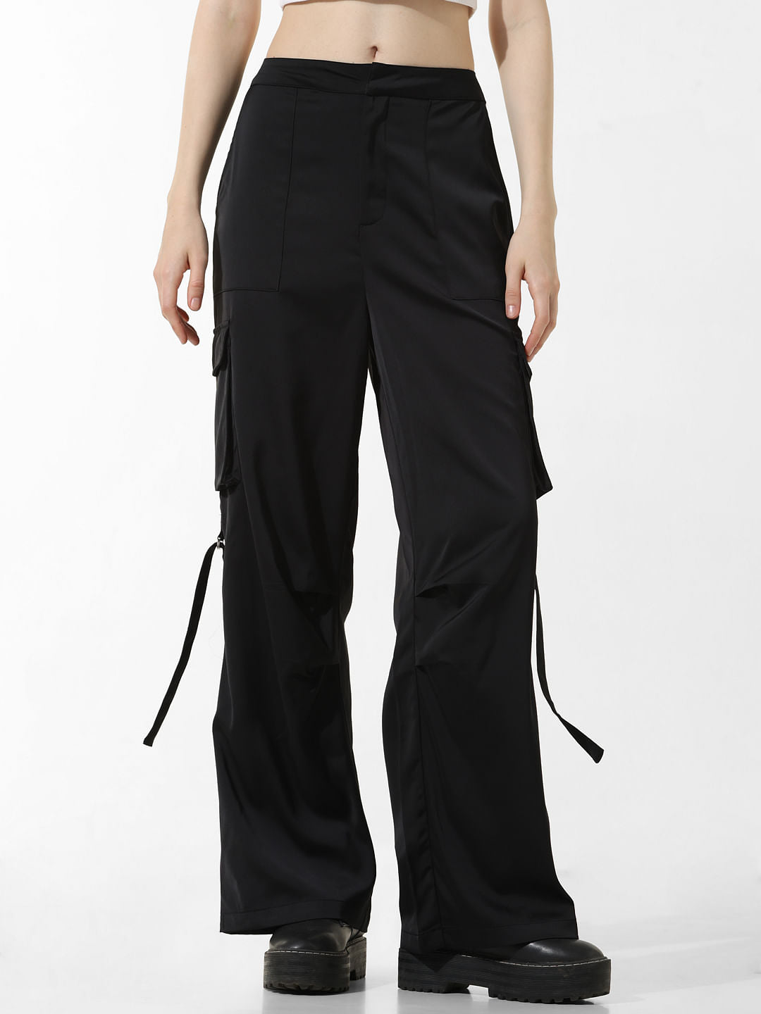 Black High Rise Co-Ord Set Cargo Pants