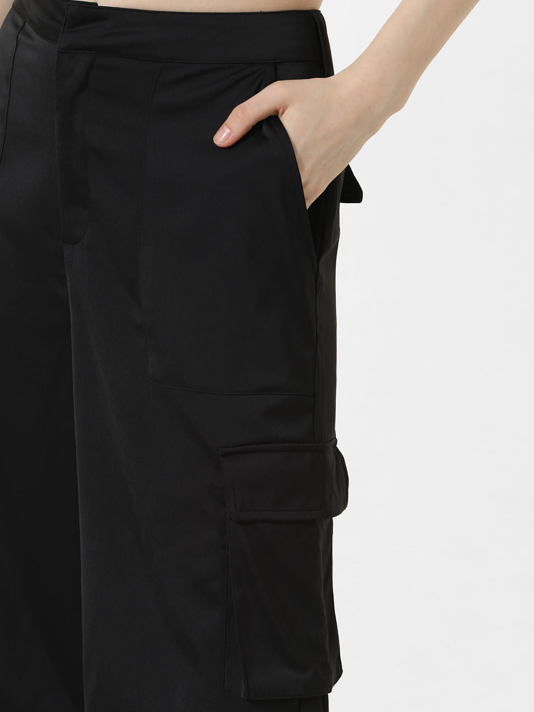 Black High Rise Co-Ord Set Cargo Pants