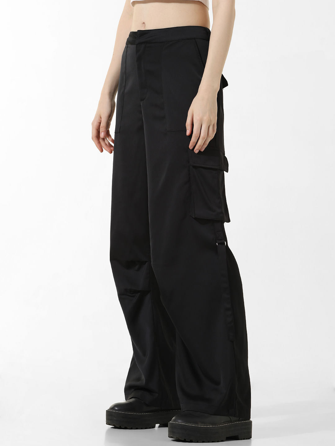 Black High Rise Co-Ord Set Cargo Pants