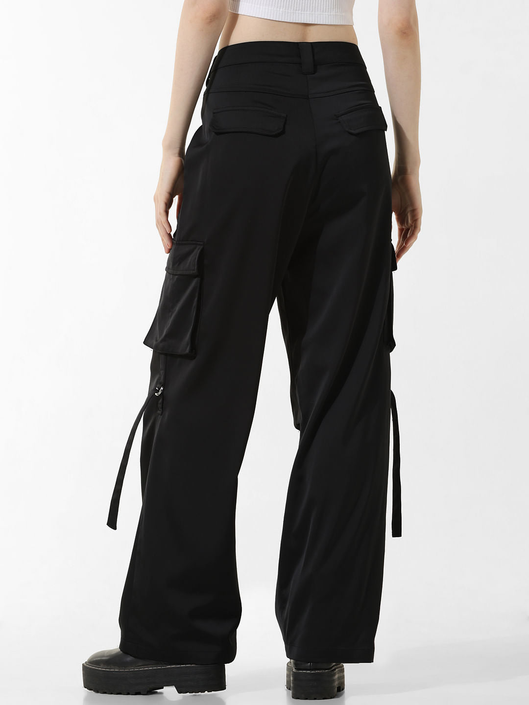 Black High Rise Co-Ord Set Cargo Pants