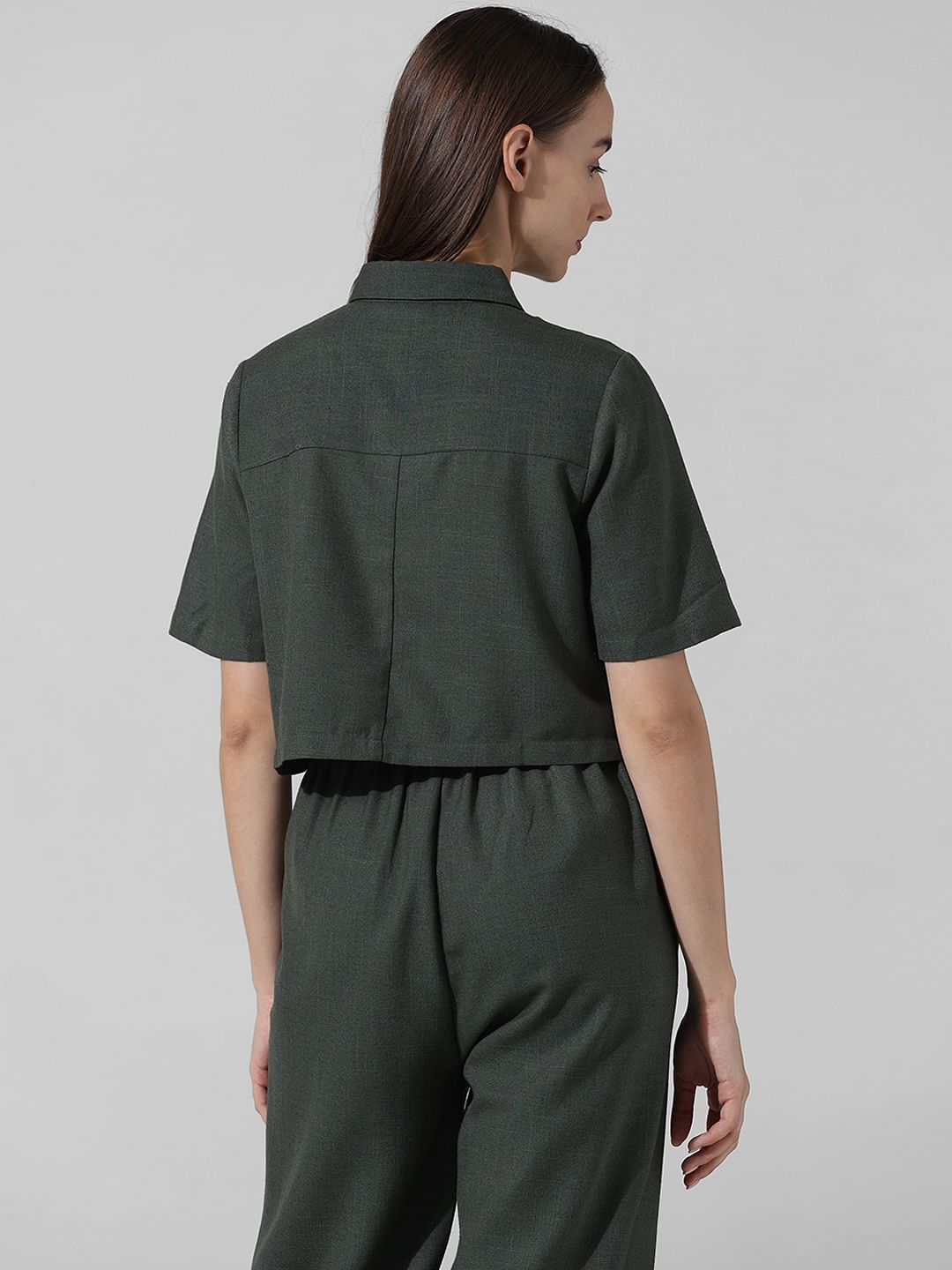 Dark Green Cropped Co-Ord Set Shirt