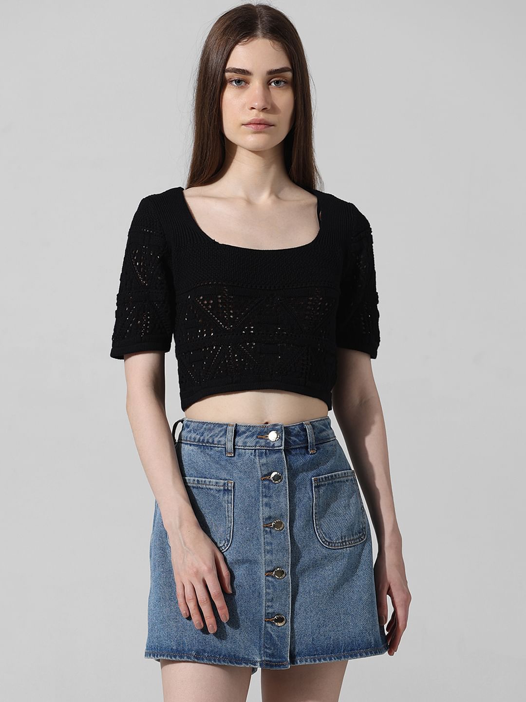 Black Knit Cropped Top