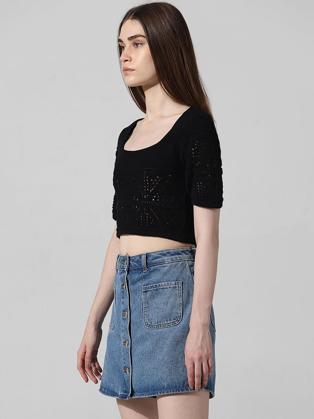 Black Knit Cropped Top
