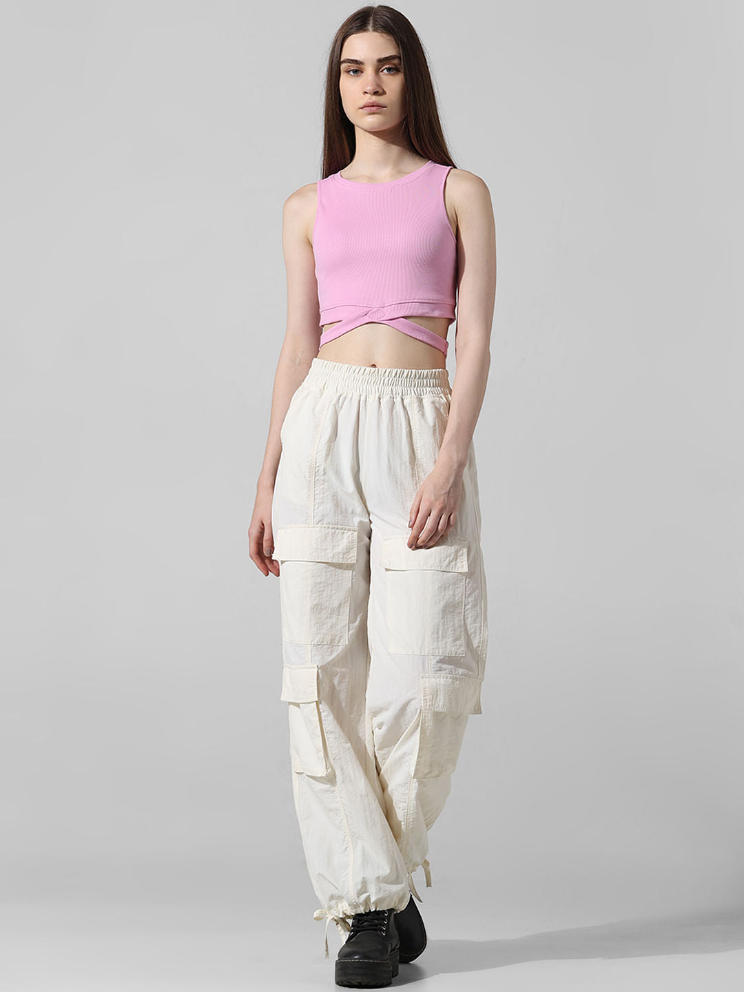 Pastel Pink Cropped Ribbed Top