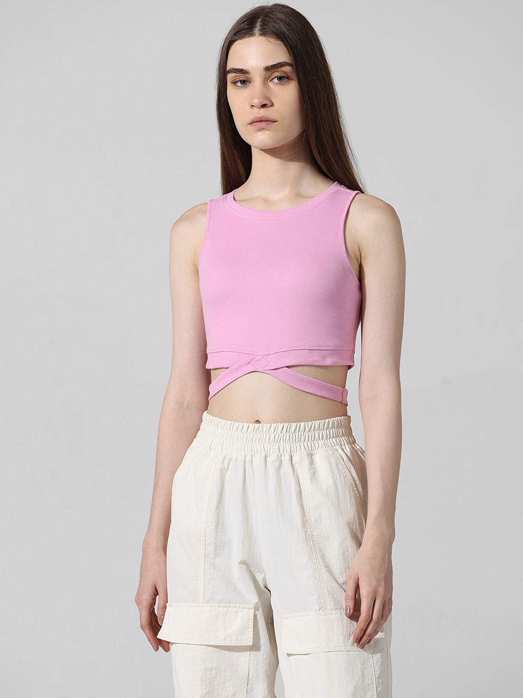 Pastel Pink Cropped Ribbed Top