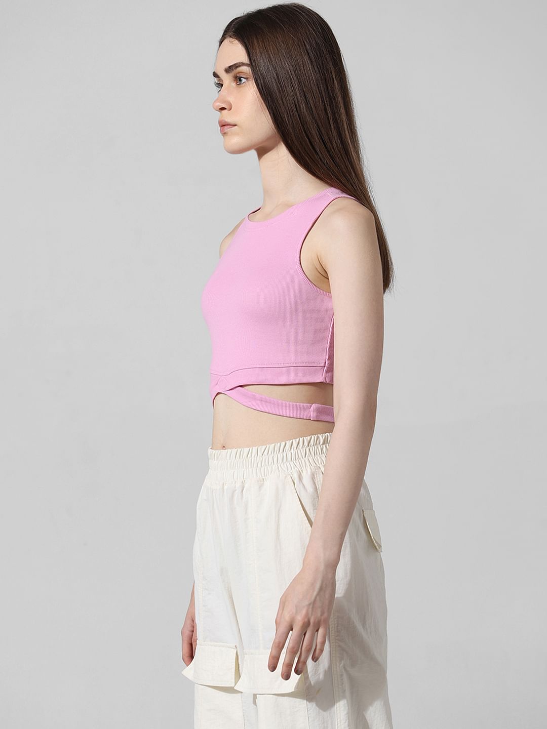Pastel Pink Cropped Ribbed Top