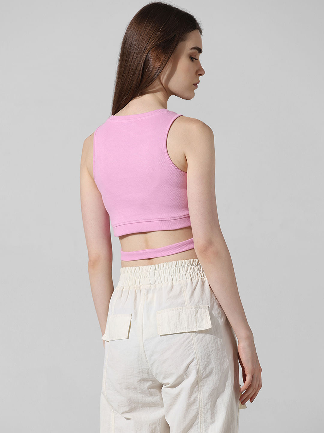 Pastel Pink Cropped Ribbed Top