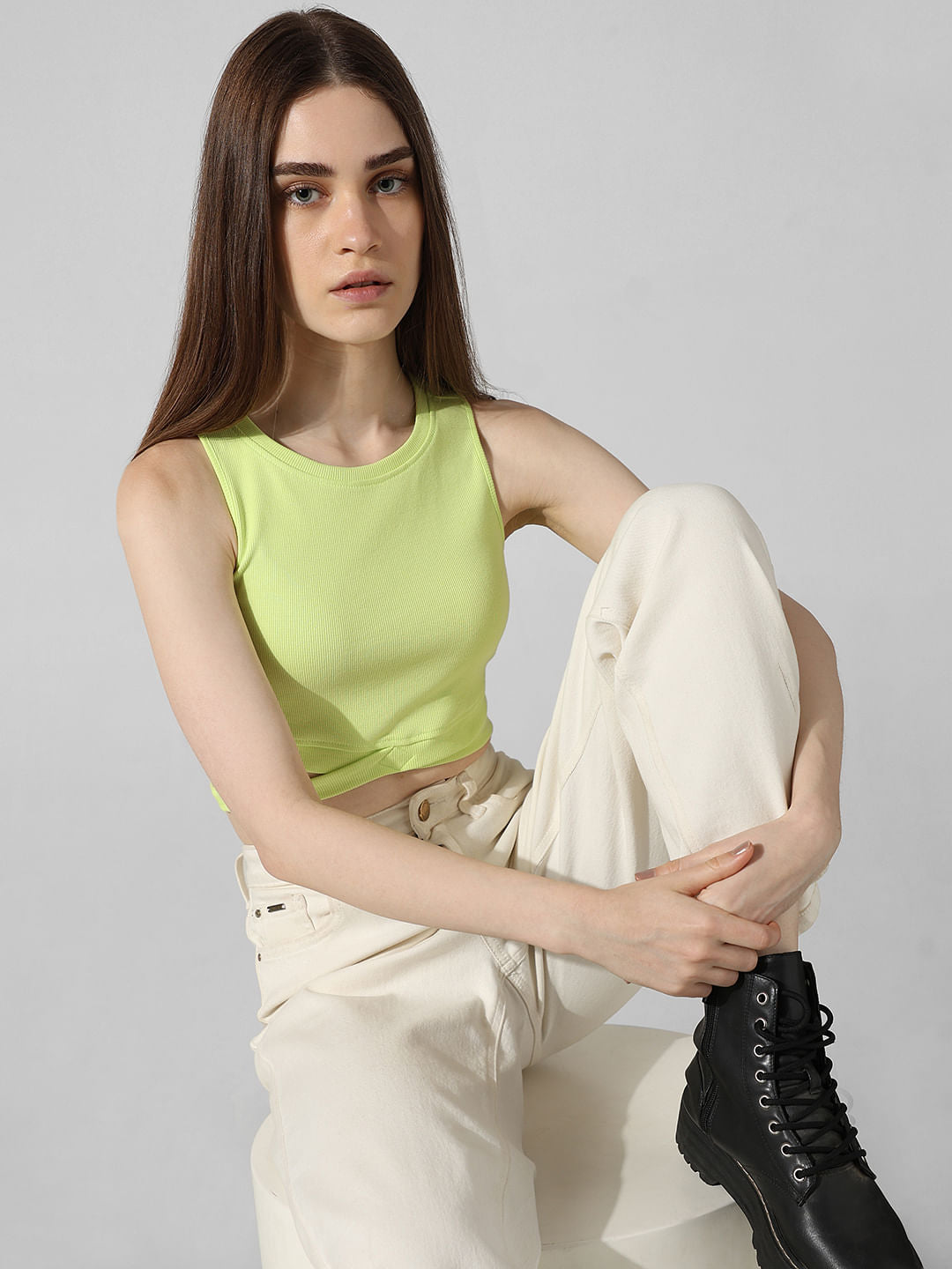 Lime Green Cropped Ribbed Top