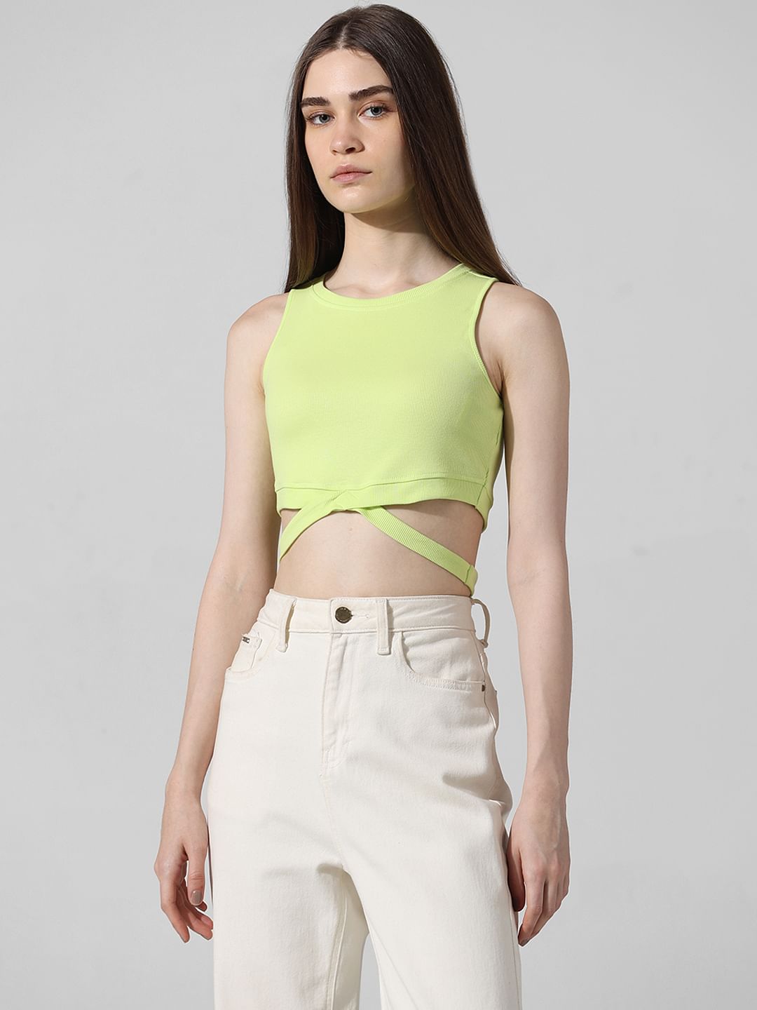 Lime Green Cropped Ribbed Top