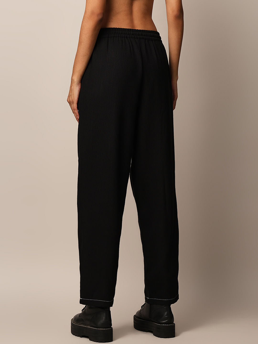Black Mid Rise Contrast Stitch Pants