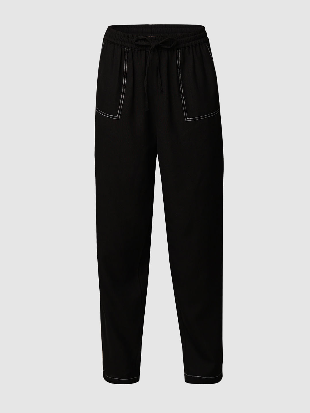 Black Mid Rise Contrast Stitch Pants