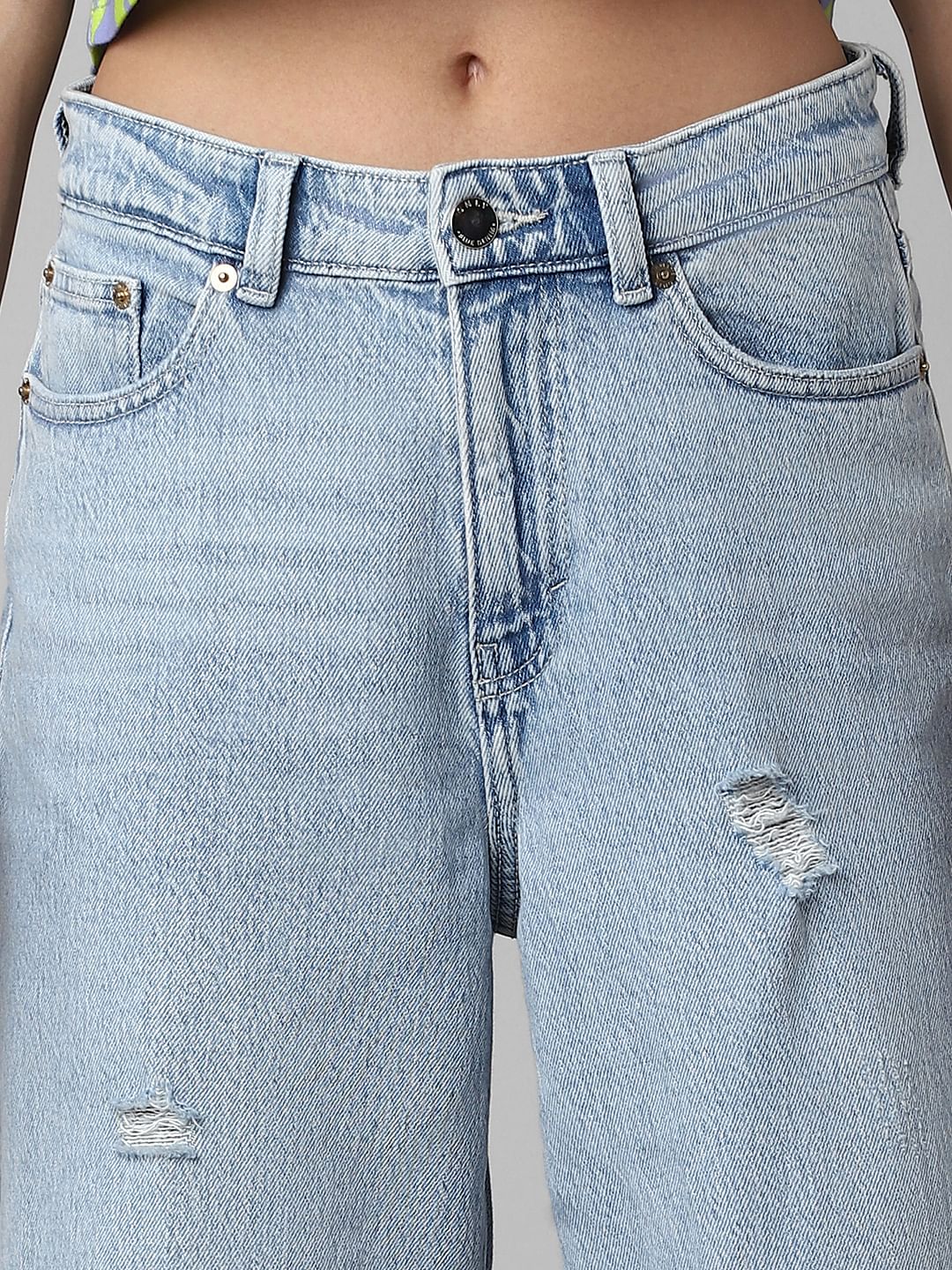 Blue High Rise Distressed Balloon Jeans