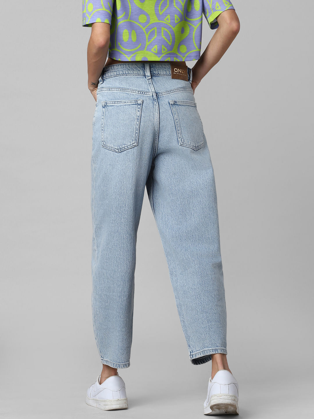 Blue High Rise Distressed Balloon Jeans