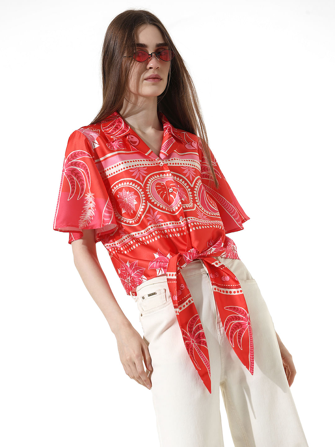 Red Printed Satin Shirt