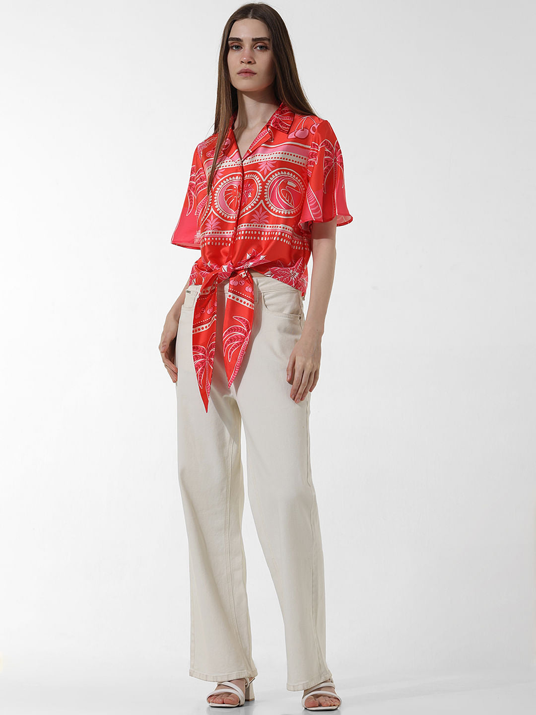Red Printed Satin Shirt