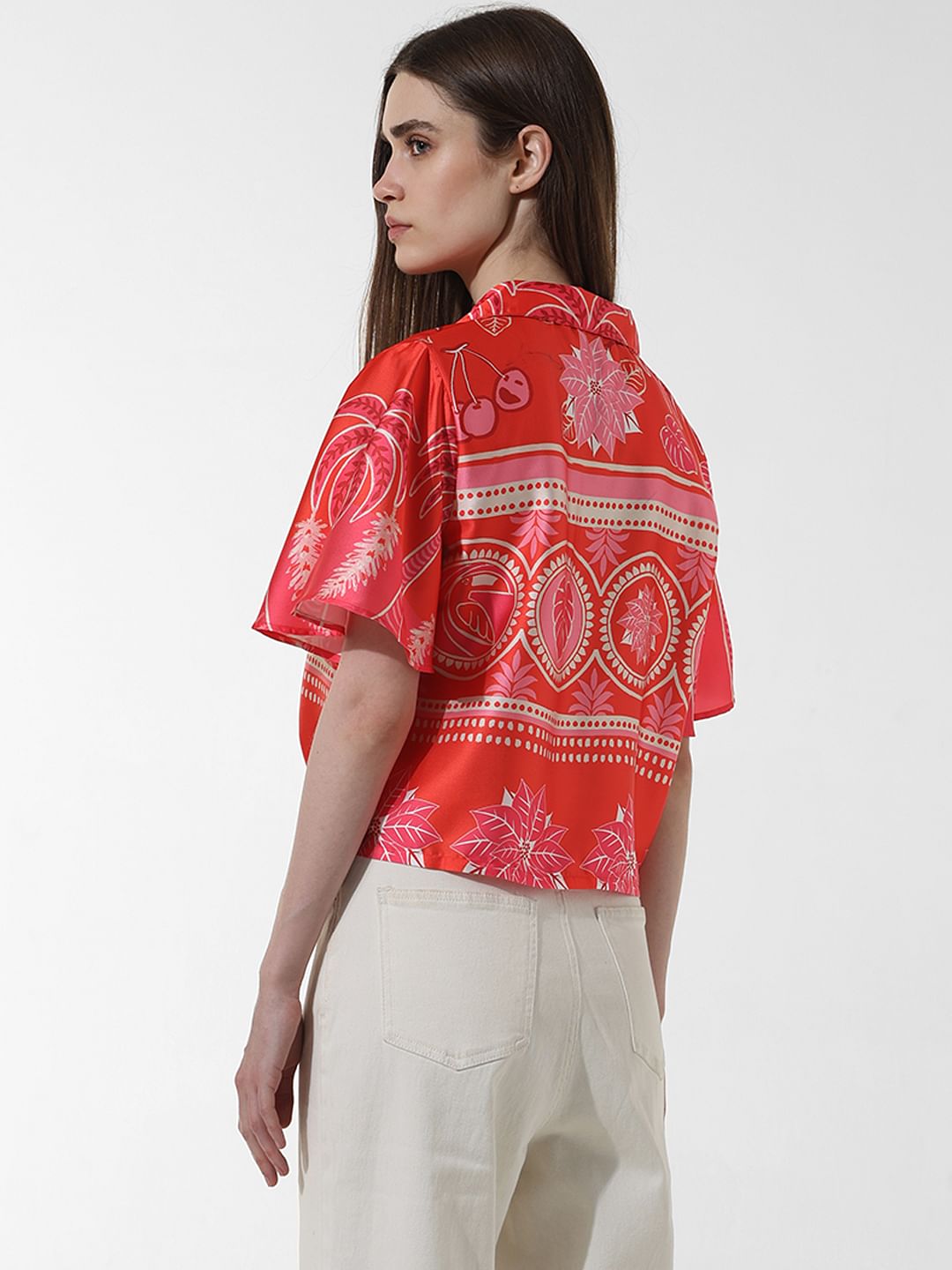 Red Printed Satin Shirt