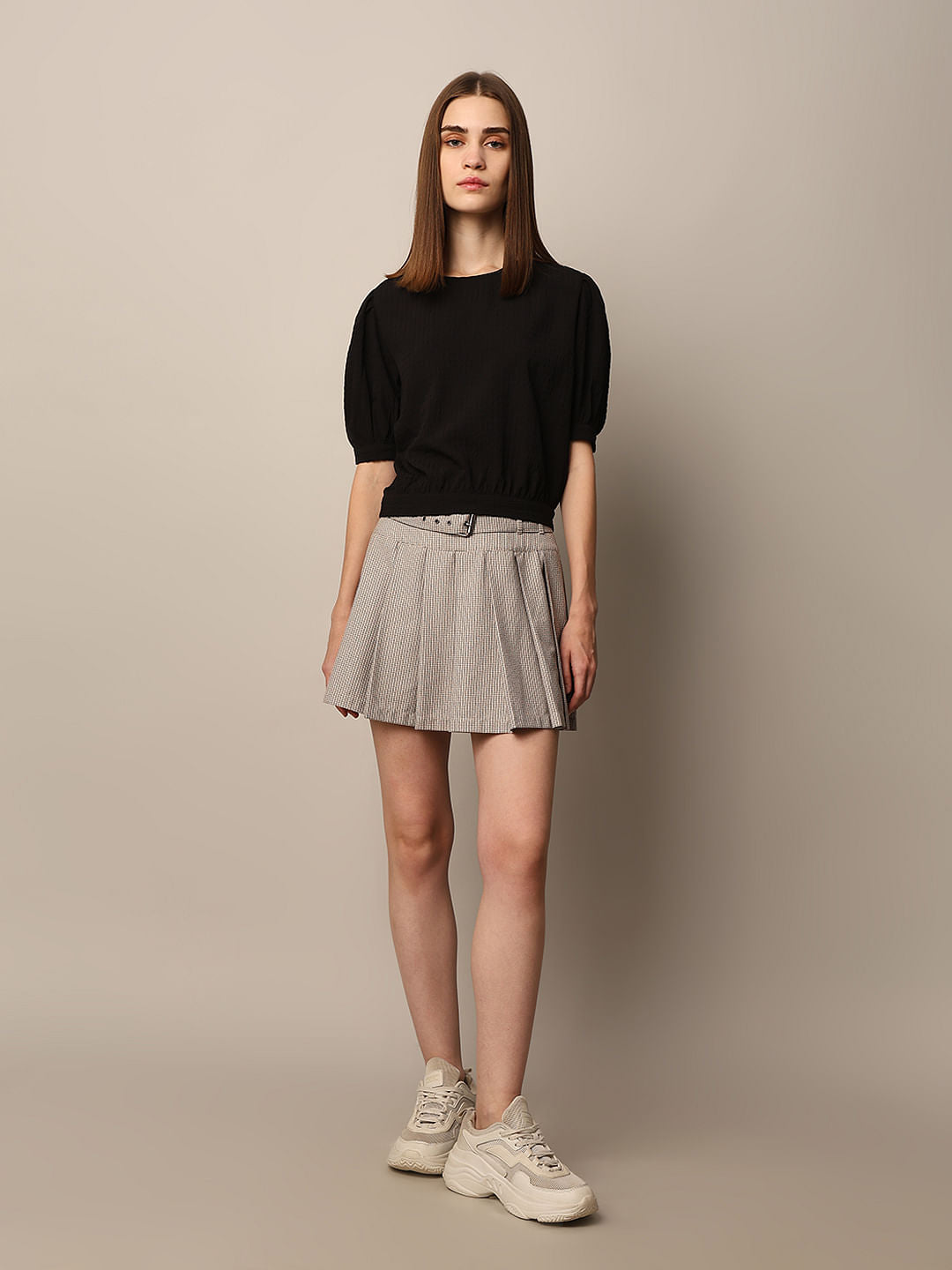 Black Textured Tie-Up Top