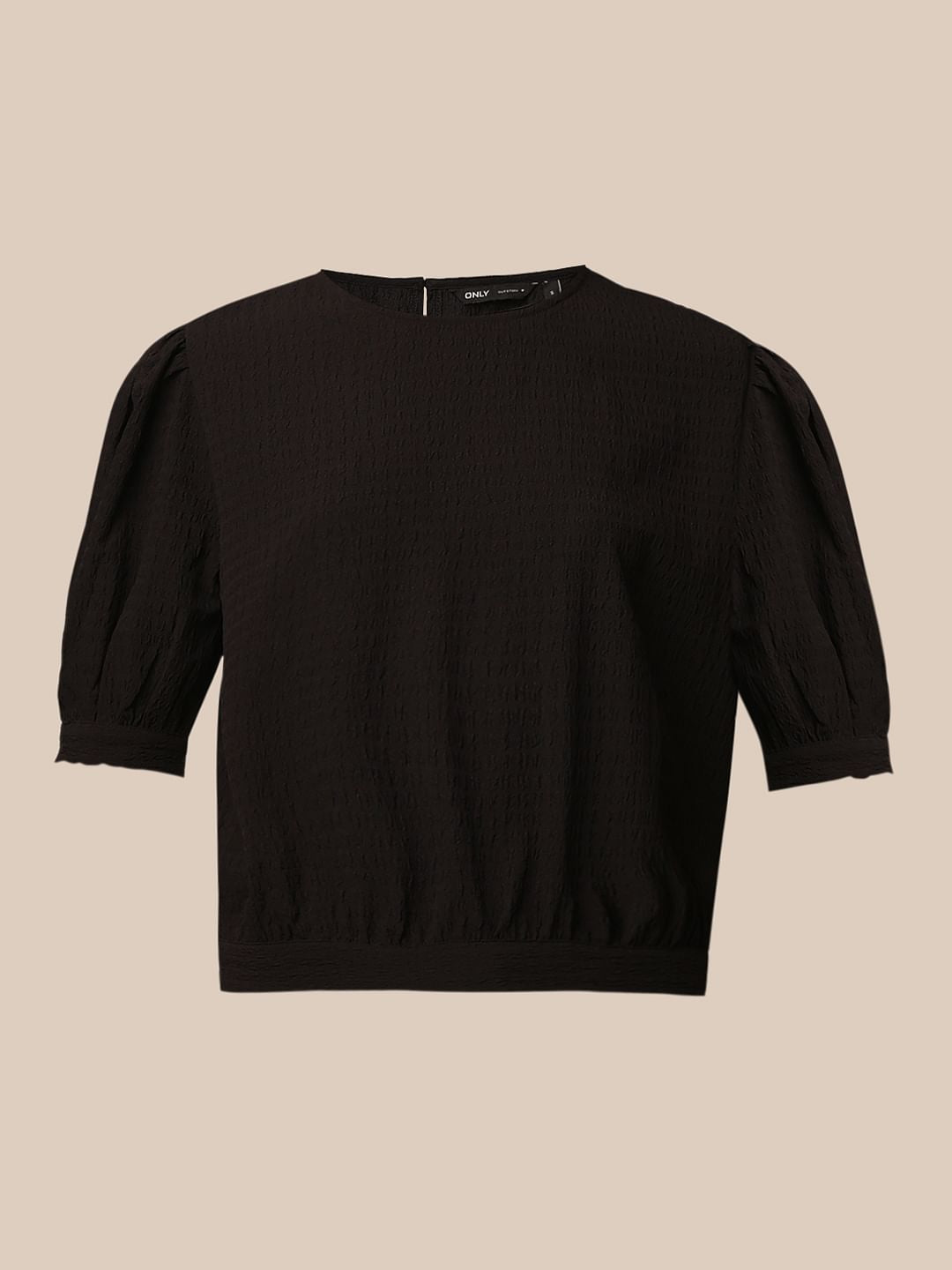 Black Textured Tie-Up Top