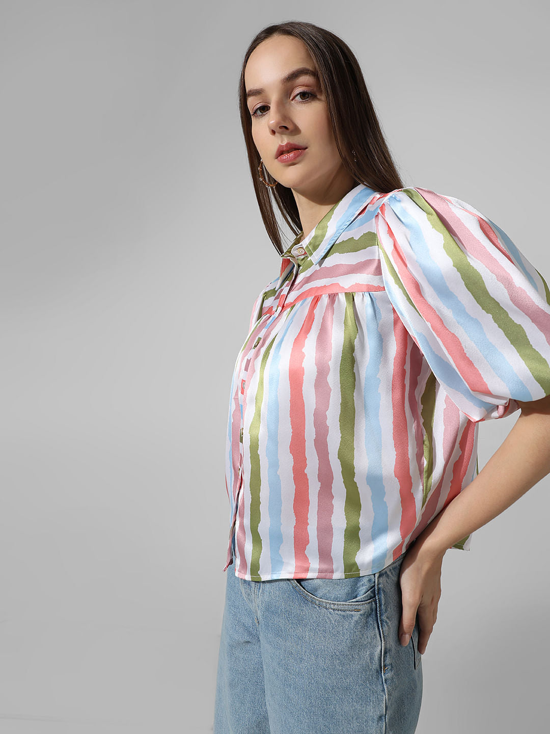 White Striped Satin Shirt