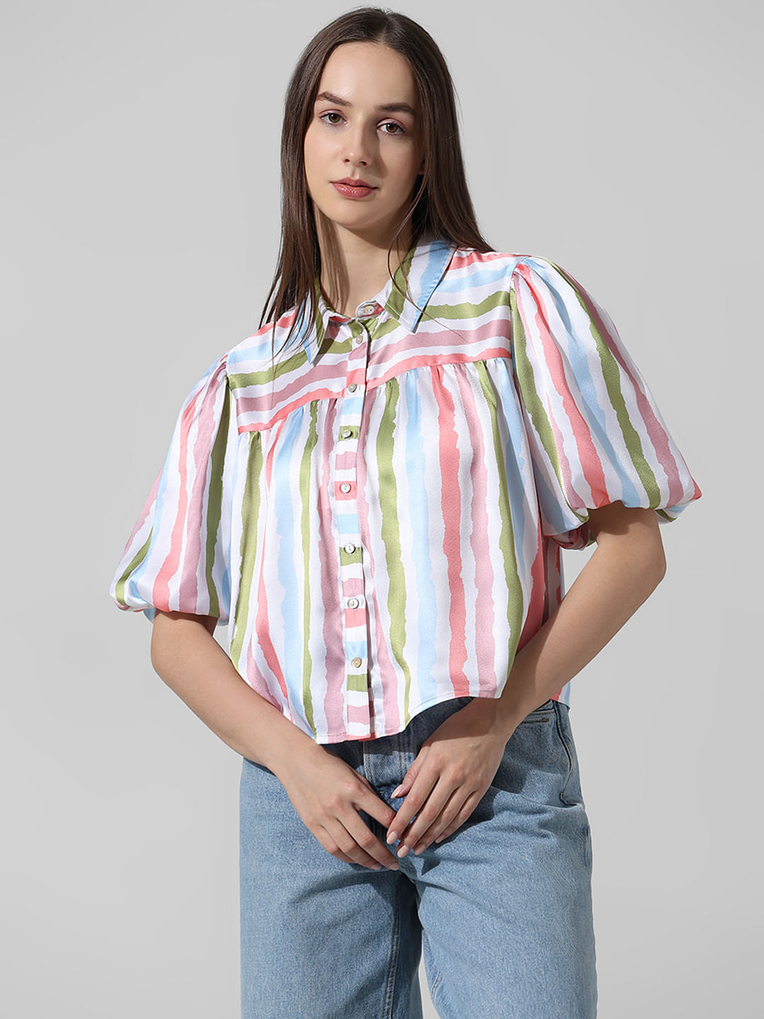 White Striped Satin Shirt