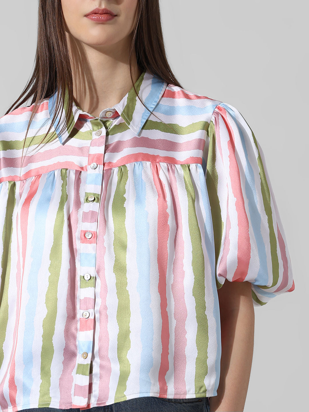 White Striped Satin Shirt