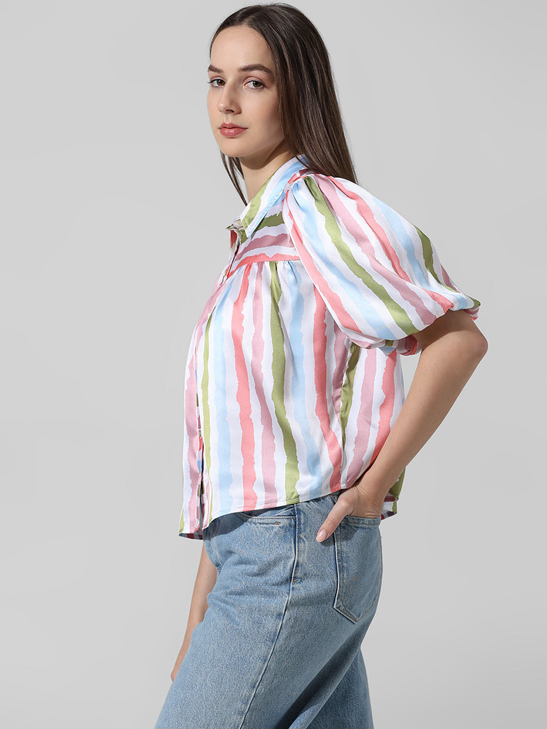 White Striped Satin Shirt