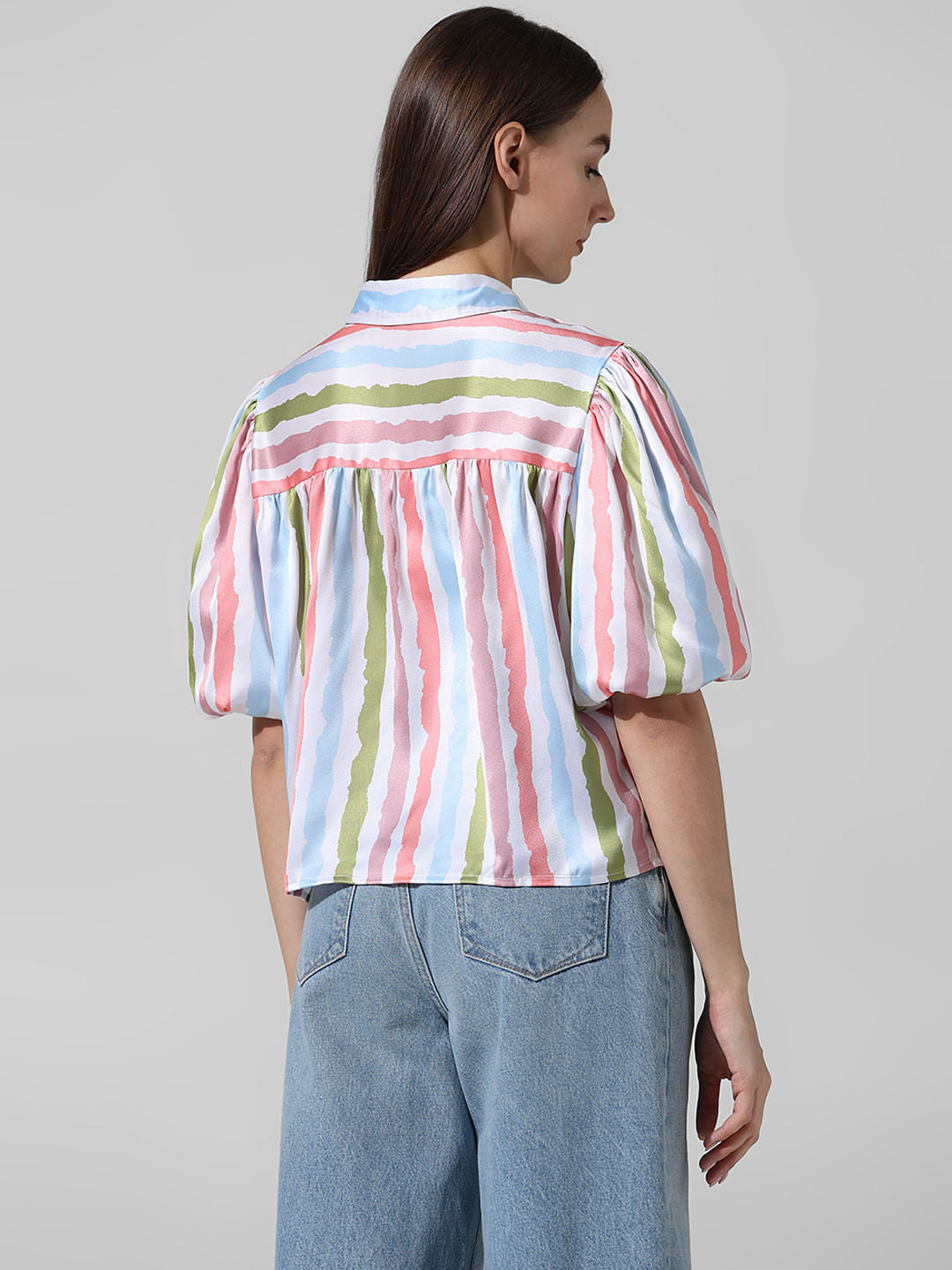 White Striped Satin Shirt
