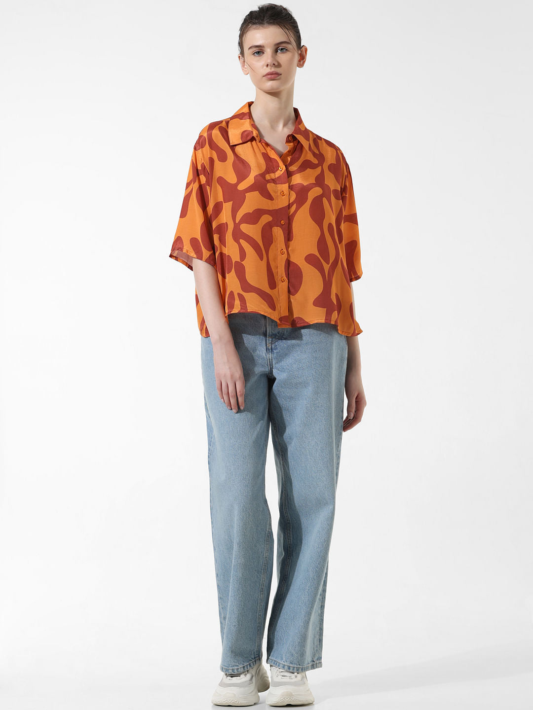 Orange Printed Viscose Shirt