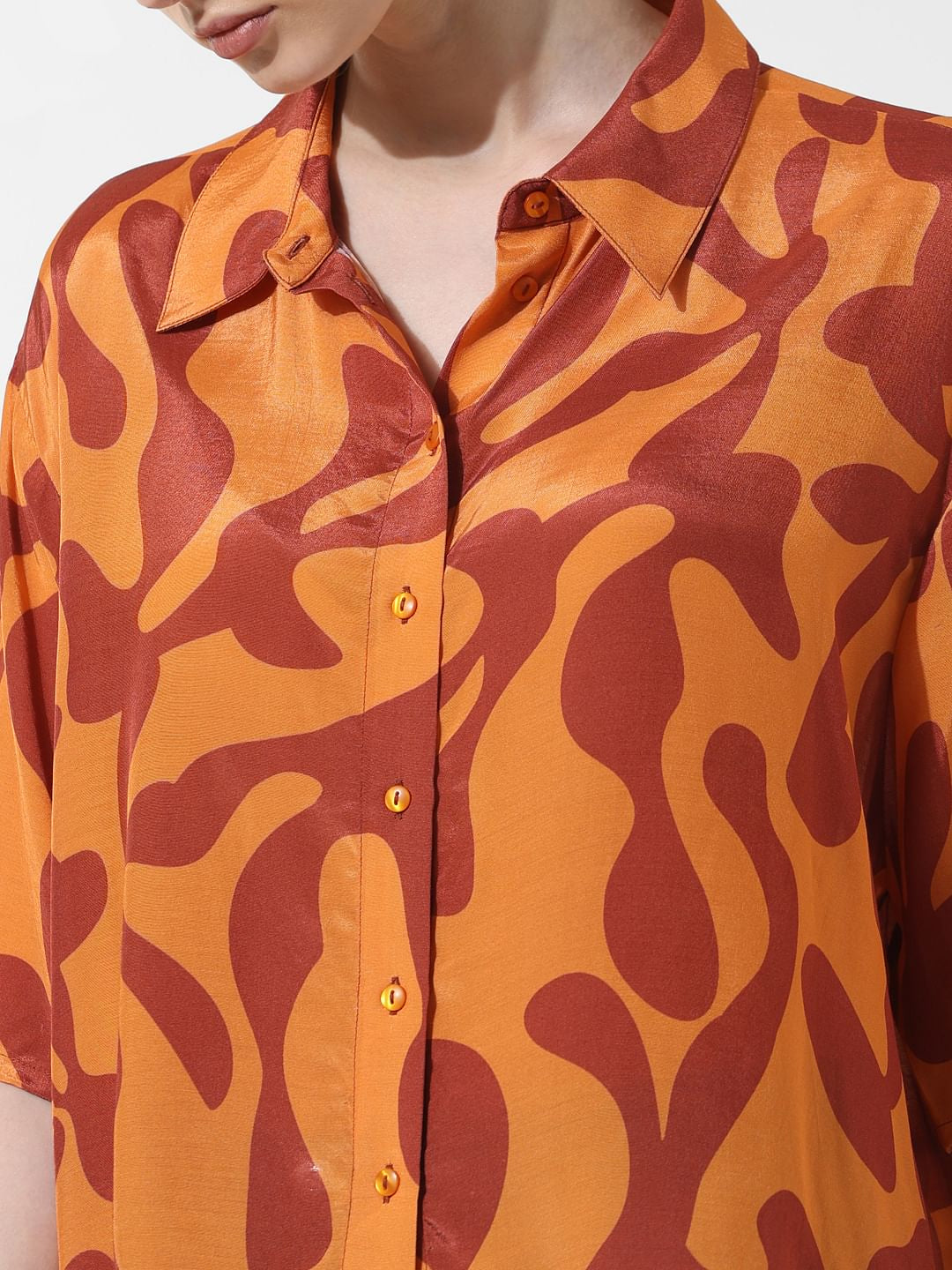 Orange Printed Viscose Shirt